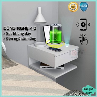 Kệ đầu giường TopV kèm đèn ngủ sạc không dây thông minh tủ tab đầu giường mini táp decor gỗ để kê phòng ngủ Bàn Ghế TopV