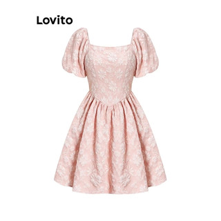 🍒 Đầm xốp hoa xòe cổ vuông tay phồng Lovito màu hồng