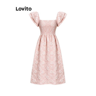 🍒 Đầm maxi xốp hoa cổ vuông tay cánh tiên Lovito màu hồng