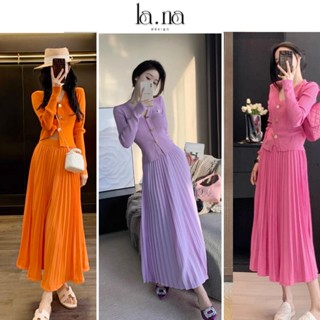 Váy thiết kế cao cấp La.na set váy bánh bèo dài tay nữ tính dáng xòe - SV185