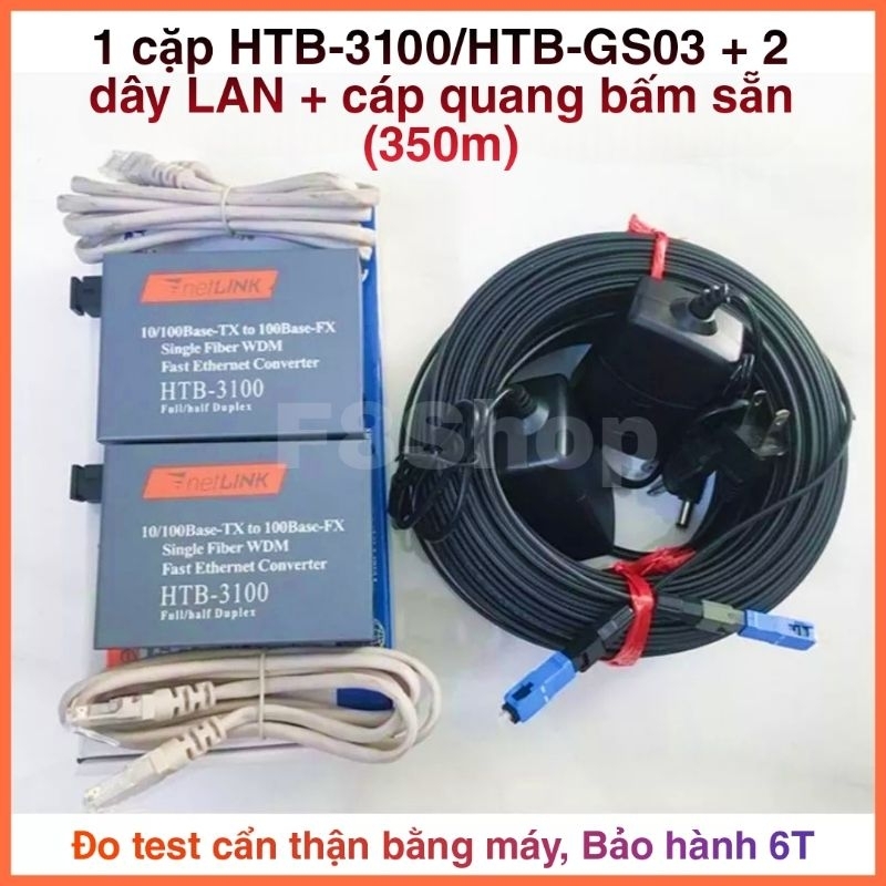 Combo converter quang 100/1000Mbps + 350m cáp quang bấm sẵn + tặng 2 dây nhảy LAN bộ chuyển đổi quan