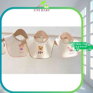Yếm xô muslin 3 lớp mềm mại thêu họa tiết hình gấu và thỏ phong cách Hàn Quốc cho bé
