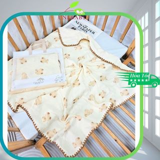 Chăn xô muslin 4 lớp sò viền len mềm mại cho bé sơ sinh cao cấp shop Uni Baby