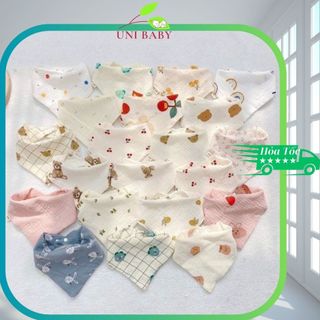 Yếm tam giác muslin bịch 5 cái yếm ăn dặm sợi tre mẫu Hàn Quốc cho bé trai và bé gái shop Uni Baby
