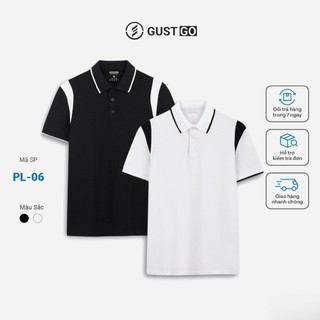  Áo thun Polo Gustgo Trơn Unisex vải cá sấu Poly co dãn 4 chiều dày dặn form gerular fit - Phối Vai 