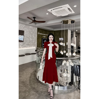 💗 ĐẦM MIDI ĐUÔI CÁ ĐỎ CỔ BẺ PHỐI NƠ TO 💗