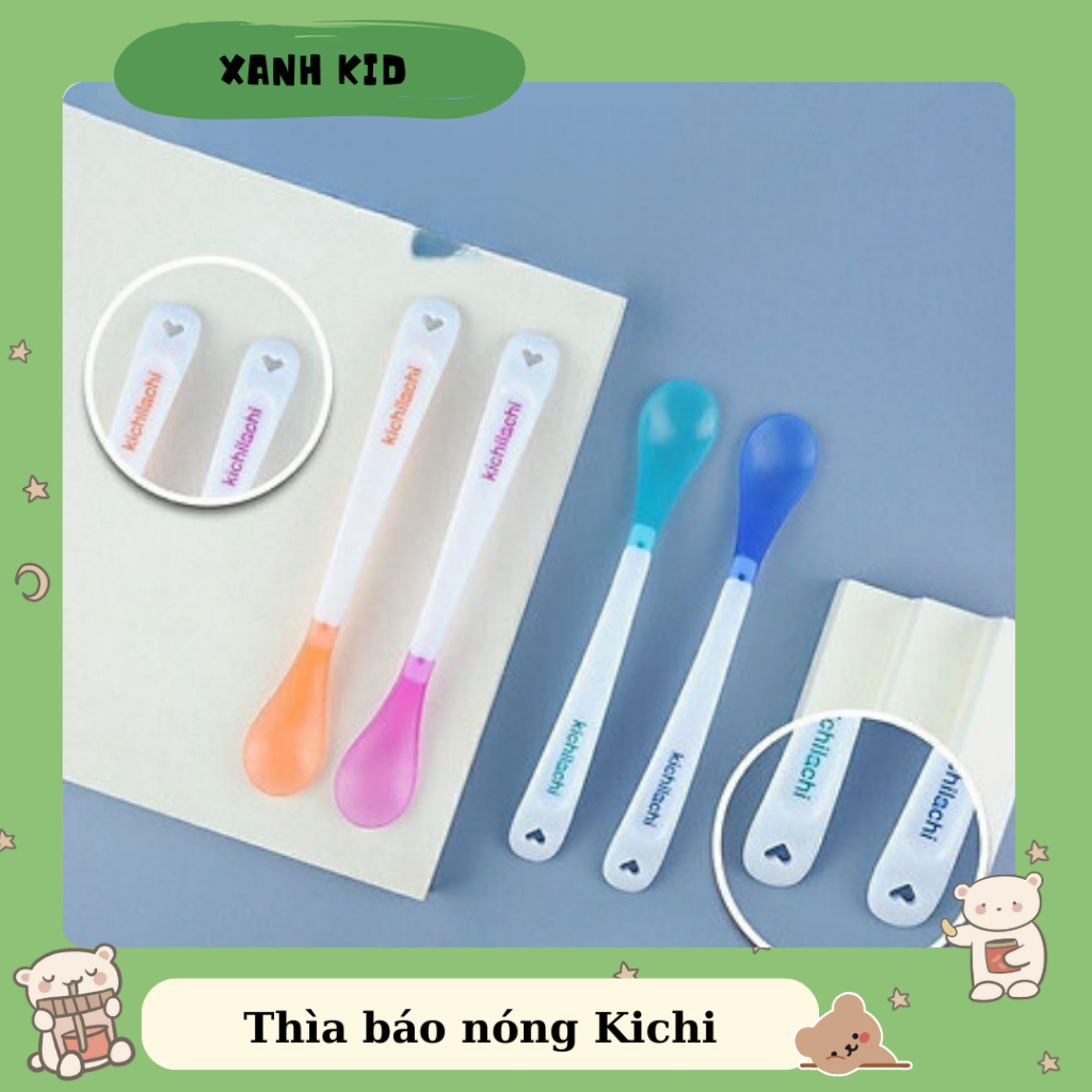 Thìa báo nóng Kichi, thìa ăn dặm cho bé thương hiệu Kichi muỗng báo nóng Kichi thân dài cho bé