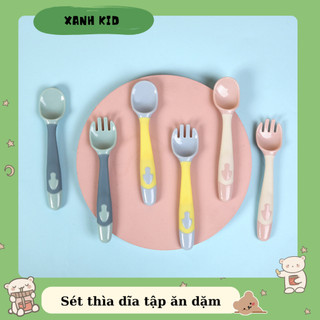 Bộ dụng cụ cho bé tập ăn cơm, ăn dặm gồm thìa/muỗng dĩa tặng kèm đũa tập ăn cho bé