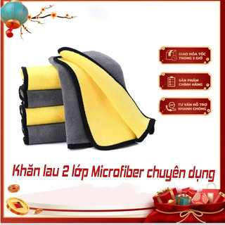 Khăn đa năng 2 lớp Microfiber ⚡FREESHIP⚡ lau xe hơi kích thước 30x30cm, 30x60cm, lau kính 2 lớp dày, mịn không rụng sợi