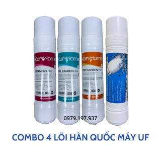 Combo 4 lõi gồm sediment, pre carbon, post carbon korihome và màng lọc uf hàn quốc không dùng điện không thải