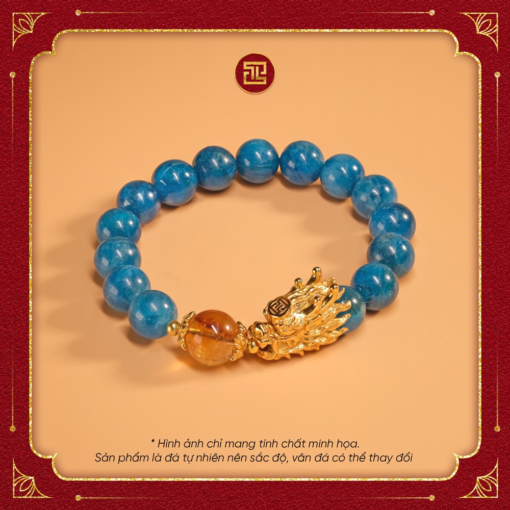 TINH LÂM Vòng Tay Phong Thủy Đá Apatite - Charm Bọc Vàng Kim Long