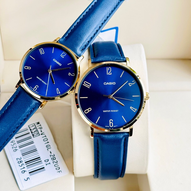 Đồng hồ đôi nam nữ dây da Casio MTP VT01GL 2B
