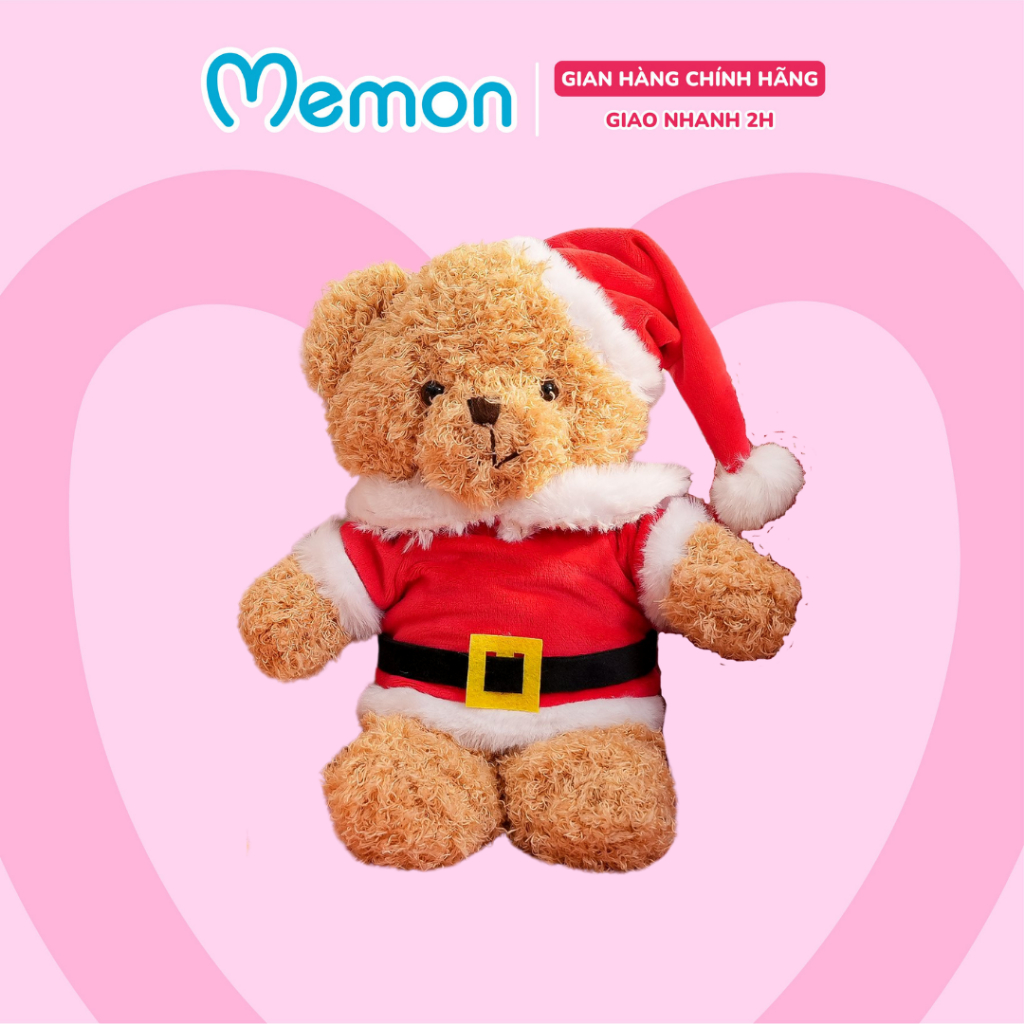 Gấu Bông Teddy Head Áo Mũ Noel 30cm Quà Tặng Giáng Sinh Mềm Mịn Đáng Yêu Memon