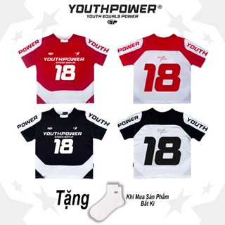 Áo thun phối thể thao YouthPower 18 form boxy cổ tròn kiểu nam nữ oversize hot trend cotton 250gsm local brand