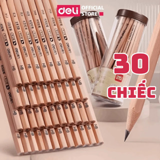 Hộp 30 bút chì HB 2B Deli - Chì đen đậm đều nhạy với máy chấm thi An toàn luyện viết chữ vẽ mỹ thuật phác thảo