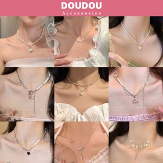Dây chuyền ngọc trai nhân tạo Doudou Vòng cổ choker đính đá đi tiệc Dây chuyền nữ đẹp Hàn Quốc XL009