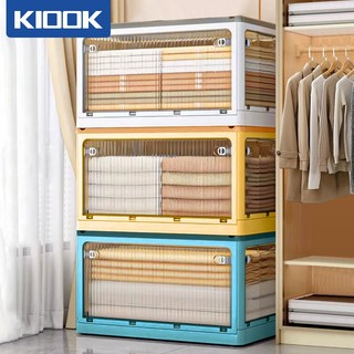 Kiook hộp nhựa đựng đồ hộp đựng đồ trong suốt gập, hộp lưu trữ lớn với nắp và bánh xe, có thể ngăn xếp và di chuyển