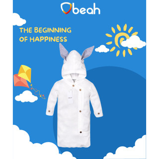 Túi ngủ, túi ủ, nhộng chũn tai thỏ Obeah màu trắng cotton tổ ong cho bé sơ sinh 0 đến 6 tháng