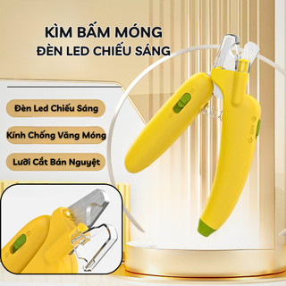 Kìm cắt móng chó mèo hình trái chuối, kéo bấm móng thú cưng có đèn led nắp đậy chống văng an toàn dễ thương home pets