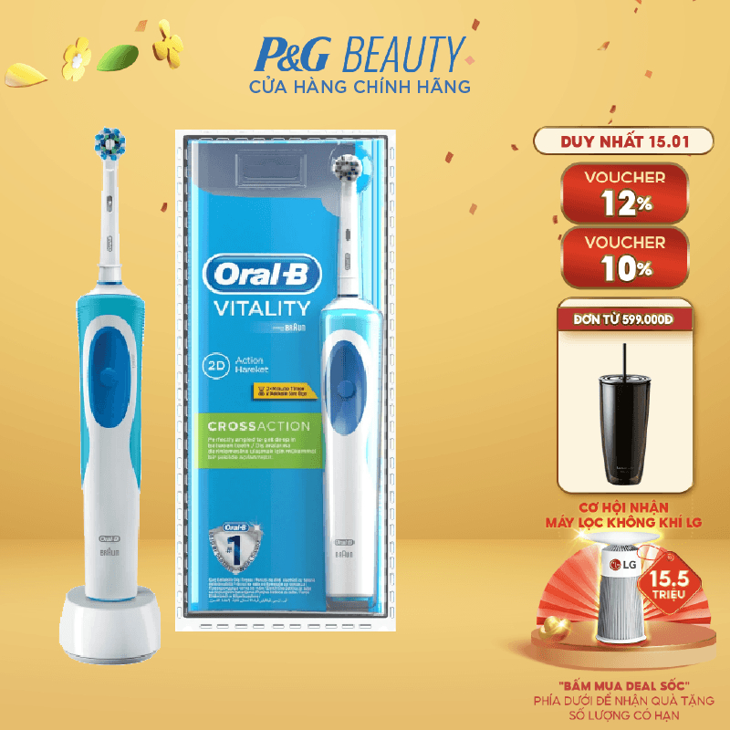 Bàn chải điện Oral-B Vitality CrossAction loại bỏ thêm đến 100% mảng bám