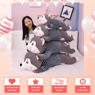 Gấu bông chó bông husky mặt dễ thương - chó sói quà tặng xám vàng size 80cm
