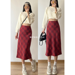 Chân váy dạ kẻ caro dáng dài , chân váy vintage - Retrostyle - Cvdaike2223_P8K1