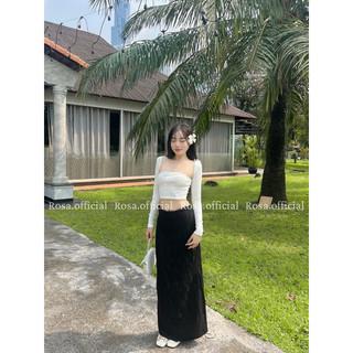  Áo Crop nữ tay dài body khoét nách Rosa
