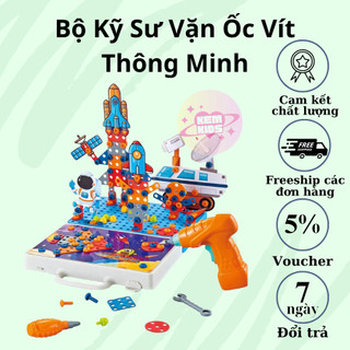 Bộ đồ chơi kỹ sư lắp ráp kèm khoan điện - đồ chơi vặn ốc vít hơn 303 chi ti tiết - tặng kèm pin