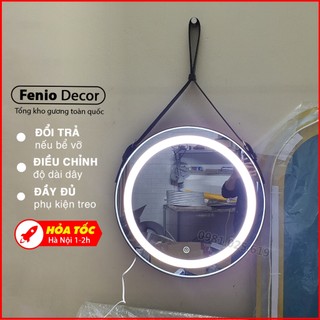 Gương có đèn led cảm ứng 60cm gương dây da treo tường bàn trang điểm decor phòng ngủ