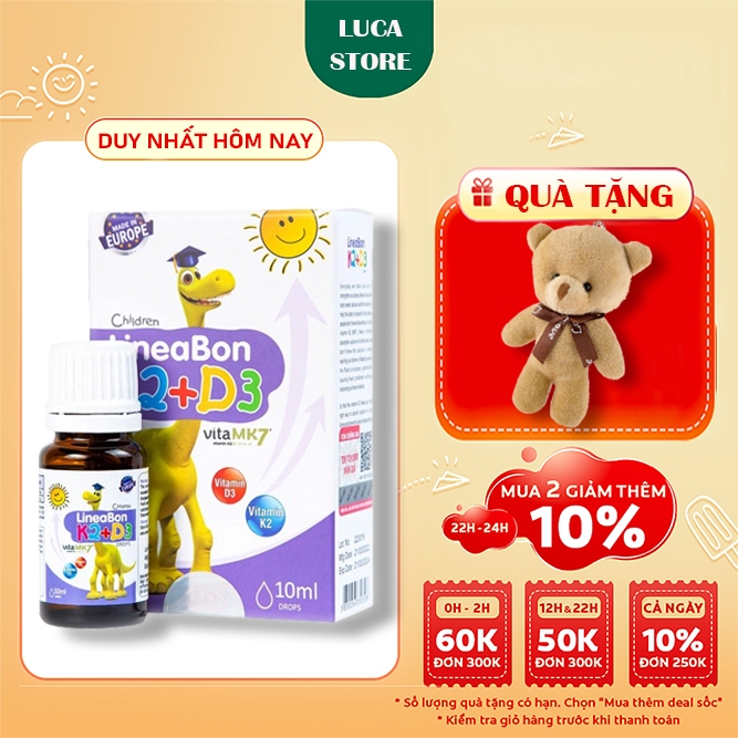 LineaBon Vitamin D3 K2 10ml Vitamin Hấp Thụ Canxi Giúp Tăng Chiều Cao Cho