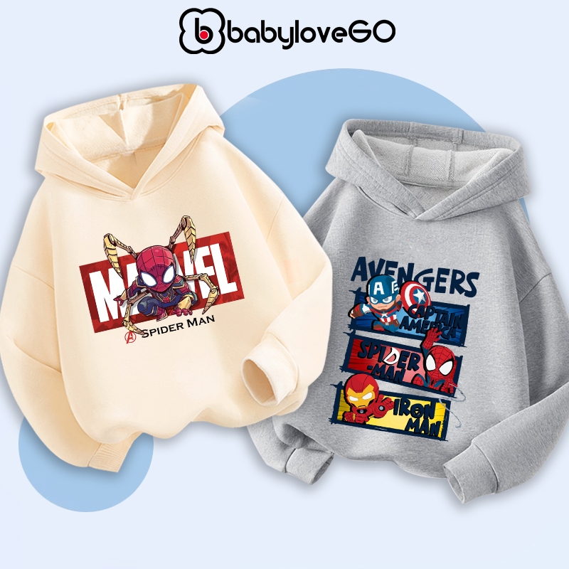 Áo hoodie bé trai BabyloveGO mẫu mới 2024 áo nỉ cho bé in hình siêu anh hùng cá tính độc đáo