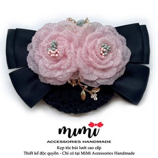 🎀 MiMi Kẹp búi lưới cao cấp 🎀 Kẹp tóc thời trang nữ họa tiết hoa ánh nhũ siêu xinh
