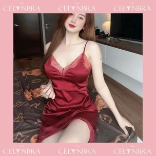 Váy ngủ lụa mềm dáng suông phối viền ren the celynbra - v73