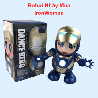 Robot nhảy múa đồ chơi robot cho bé hình người sắt IronWoman có nhạc vui nhộn đèn sáng lấp lánh nhựa bền
