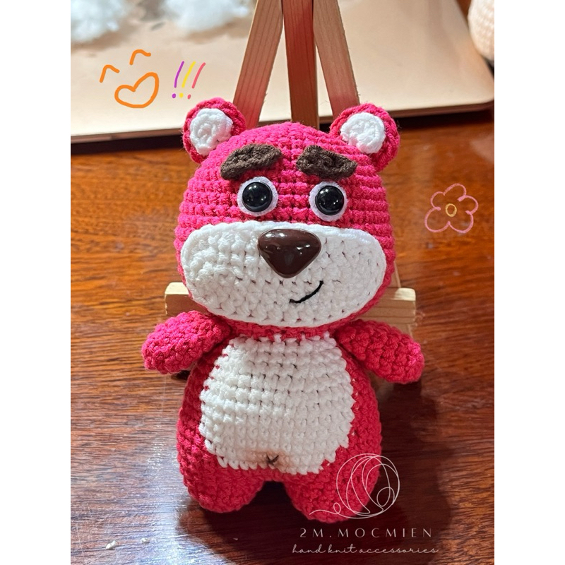 móc khoá len GẤU DÂU (Lotso Bear) - handmade