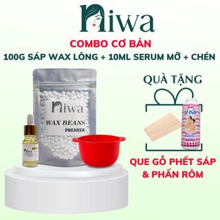 Combo wax lông cơ bản 100gr sáp, 10ml serum mỡ, 1 chén silicon tặng que gỗ, phấn rôm