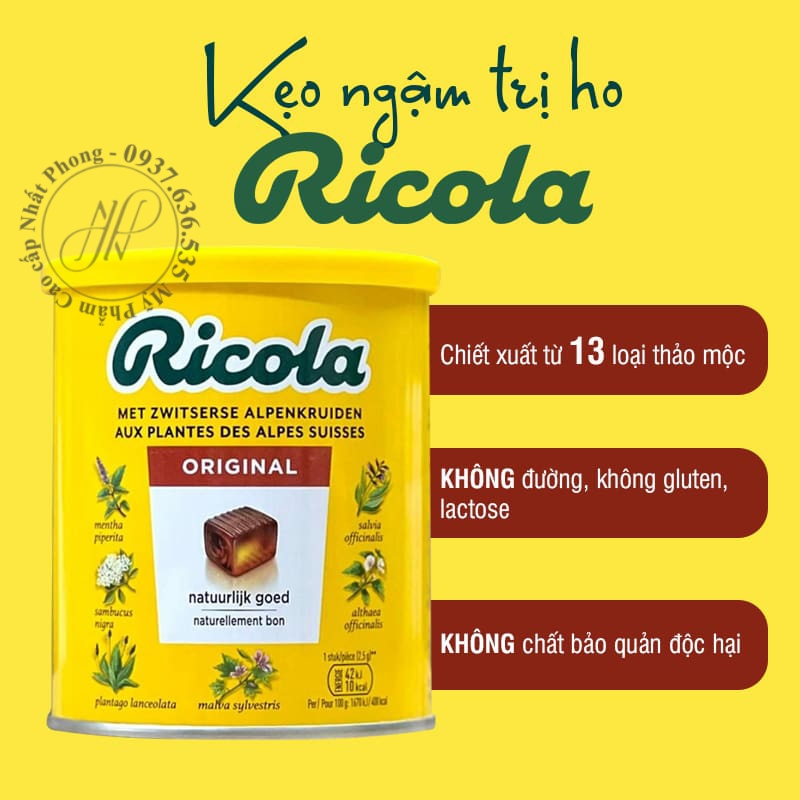 (Date 10/2026) Kẹo ngậm ho thảo mộc Ricola 250g của Đức