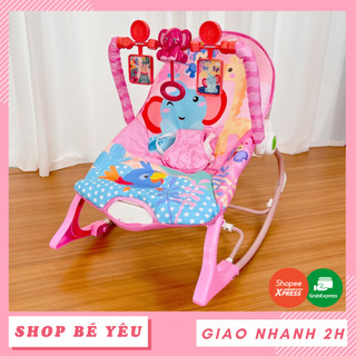 Ghế rung cho bé 🌸 𝑭𝒓𝒆𝒆𝒔𝒉𝒊𝒑 🌸 Ghế rung tự động bập bênh phát nhạc cho bé có màn mẫu Voi Hồng