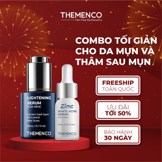 Combo Giảm Mụn Mờ Thâm Dành Cho Nam Giới The Menco Tinh Chất Zinc White Acne 10ml và Lightening Serum 30ml