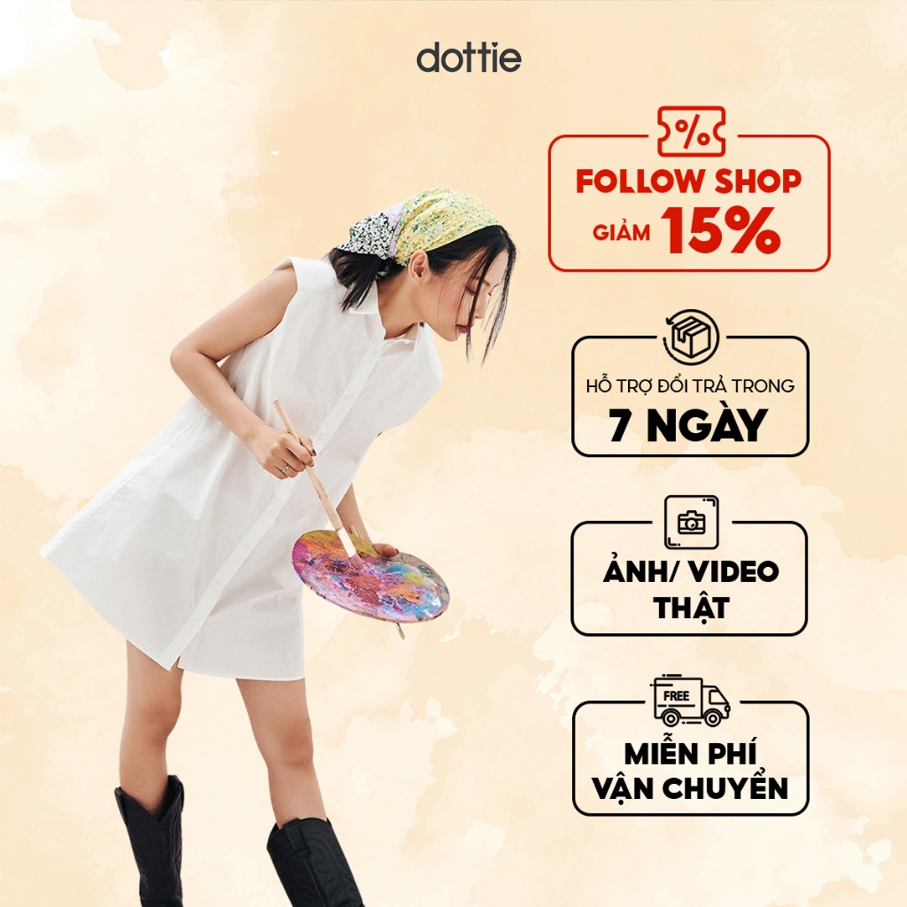 DOTTIE - Đầm sơ mi độn vai nữ DOTTIE trắng - D0058