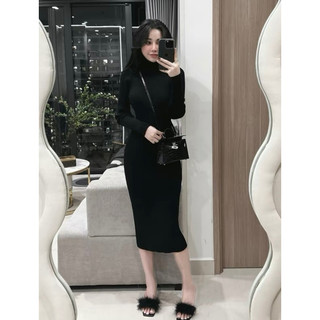 Đầm body len tăm cổ lọ dáng dài chất len qcccc