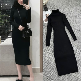 Đầm body len tăm cổ lọ dáng dài chất len qcccc