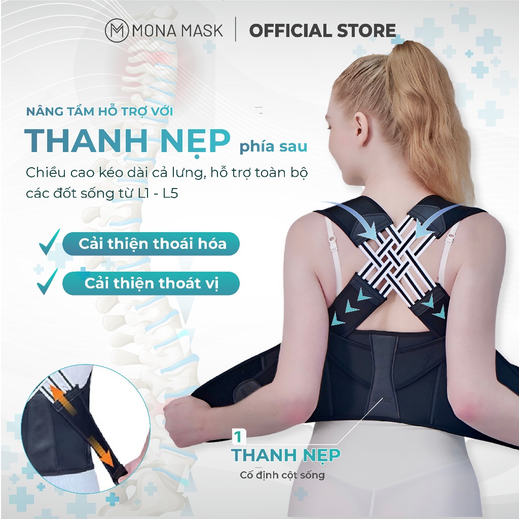 Đai Chống Gù Lưng DCG03 Cao Cấp MONA Hỗ Trợ Định Hình Cột Sống, Cong Vẹo Cột Sống, Thoái Hóa Đốt Sống Cổ, Lệch Vai Gáy