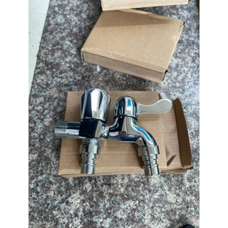 Vòi nước 2 đầu ra inox, Vòi nước 2 đầu cho máy giặt chia nước thành 2 cổng xả độc lập,