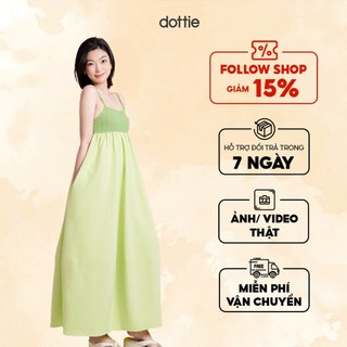 DOTTIE - Đầm 2 dây phối vải - Xanh mạ - D0527