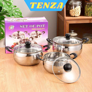 bộ nồi inox, bộ nồi bếp từ 3 món nắp thủy tinh trong suốt dùng cho mọi loại bếp ga từ hồng ngoại