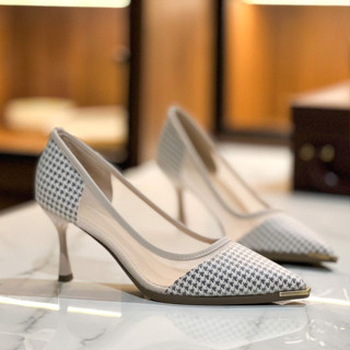 Giày Cao Gót Mũi Nhọn, Guốc Thời Trang Phối Lưới 7 Cm DS DESI