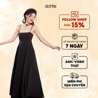 DOTTIE - Đầm thun midi bất đối xứng - Đen - D0536