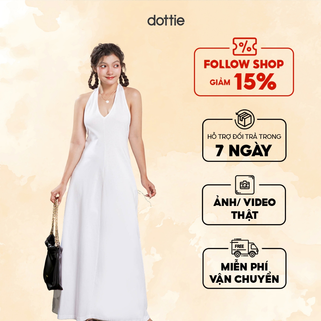 DOTTIE - Đầm thun midi hở lưng - Trắng - D0537