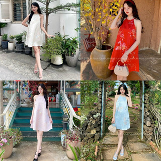 [SHOPPUMI] Đầm yếm gấm hoạ tiết form suông nhiều màu freesize Pumi 15371